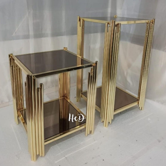 HCD  SET OF 2 GOLD FINISH GLASS CORNER TABLES -ANUBCT001