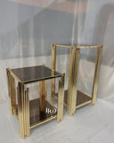HCD  SET OF 2 GOLD FINISH GLASS CORNER TABLES -ANUBCT001