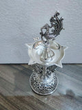 MAYURDEEP , PURE SILVER PLATED ANTIQUE GERMAN SILVER FINISH PAIR OF 2 PEACOCK LAMPS FOR DIWALI -SNPLD001