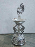 MAYURDEEP , PURE SILVER PLATED ANTIQUE GERMAN SILVER FINISH PAIR OF 2 PEACOCK LAMPS FOR DIWALI -SNPLD001