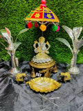 GANESH FESTIVAL SPECIAL SILVER PUJA THALI SET WITH DECORATIONS-SNGFS001