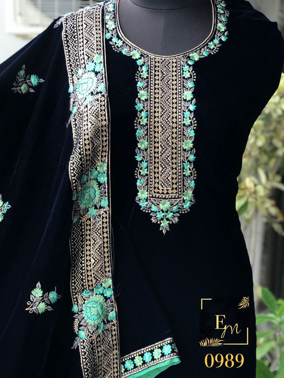 Beautifully Embroidered Velvet Salwar Suits for Women-GANNVS001
