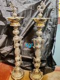 DEVAKALA, PAIR OF 2 , BIG SIZE GERMAN SILVER PEACOCK LAMPS -SNBSPL001