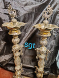 DEVAKALA, PAIR OF 2 , BIG SIZE GERMAN SILVER PEACOCK LAMPS -SNBSPL001