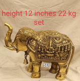 SHUB LABH PAIR OF BRASS ELEPHANTS WITH GANESHA ENGRAVING-SNBES001