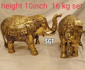 ROYAL  PAIR OF BRASS ELEPHANTS WITH BEAUTIFUL  ENGRAVINGS-SNBES001A