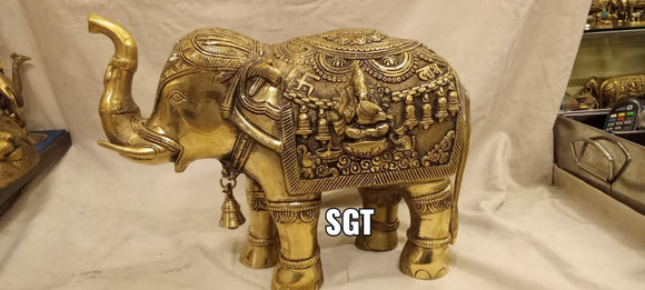 SHUB LABH PAIR OF BRASS ELEPHANTS WITH GANESHA ENGRAVING-SNBES001
