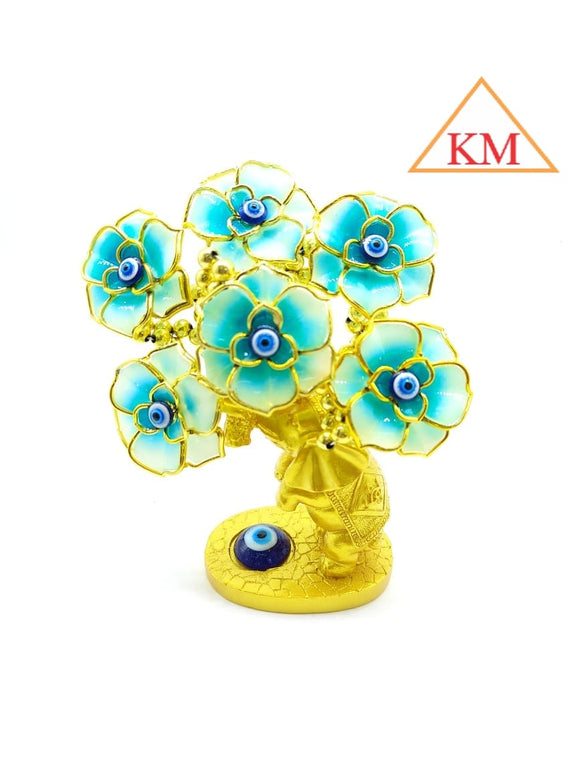 Turkish Blue Evil Eye Money Tree with Lucky Elephant Statue Decoration-LREE001G