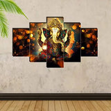 Ganesha Mdf UV Textured Paintings(Set Of 5)-GANNWP001G