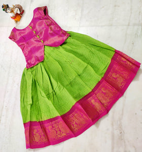 Traditional Madurai Sungudi cotton Zari checks & Banarasi Brocade lehenga blouse set-SRILBS001PM