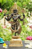 BANSURIWALA, BLACK AND GOLD FINISH KRISHNA  BRASS STATUE -SKDKBS001BW