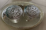 GERMAN SILVER DESIGNER OVAL TRAY WITH TWO ROUND BOXES -ANUBGSTB001