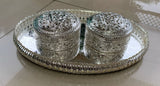 GERMAN SILVER DESIGNER OVAL TRAY WITH TWO ROUND BOXES -ANUBGSTB001