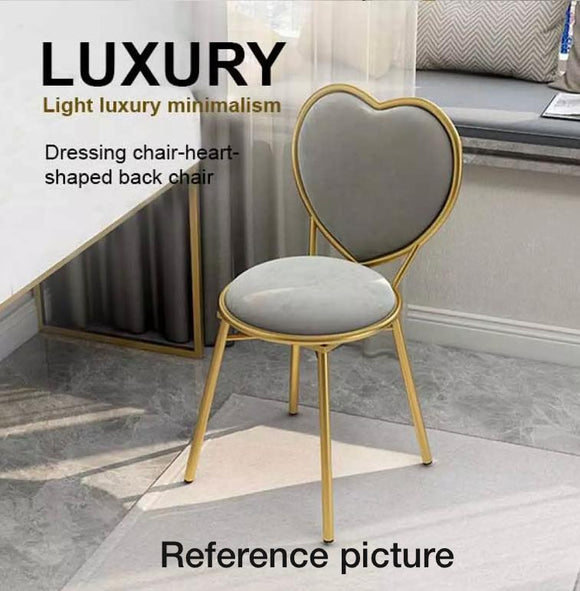 Grey color Makeup Dresser Chair Nordic Fairy Heart Chair  with Heart Backrest Bedroom Luxury Princess Dressing Chair -ANUBLC001GY