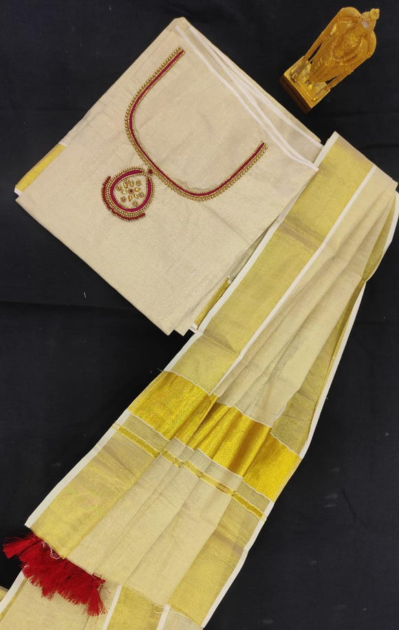 SANDYA, Gold Tissue Aari Work Churidar Set for Women-CFR001S