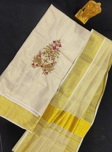 DANYA, Gold Tissue Aari Work Churidar Set for Women-CFR001D