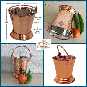 Indian Art Villa Steel Copper Hammered Design Bucket-RAJCB001