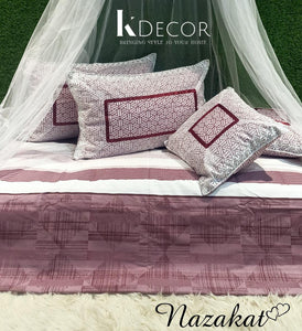 Purple  Nazakat Pure Cotton 5 Pc  Bedsheet  Pillow Cushion Set -GIRIBPCS001P