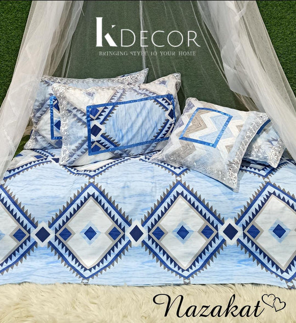 Nazakat Pure Cotton 5 Pc  Bedsheet  Pillow Cushion Set -GIRIBPCS001