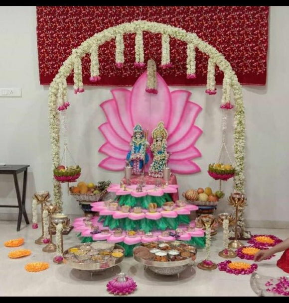 NEW PINK LOTUS WOODEN SINGASAN FOR PUJA  DECORATION- POSHWLS001