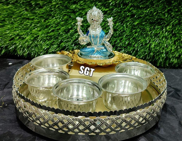 CLASSIC GERMAN SILVER LAKSHMI PUJA THALI SET -SNLPTS001
