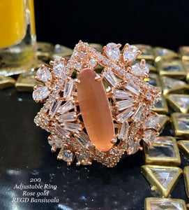 ORANGE , ROSE GOLD FINISH ADJUSTABLE AMERICAN DIAMOND RING FOR WOMEN -MOEDR001O