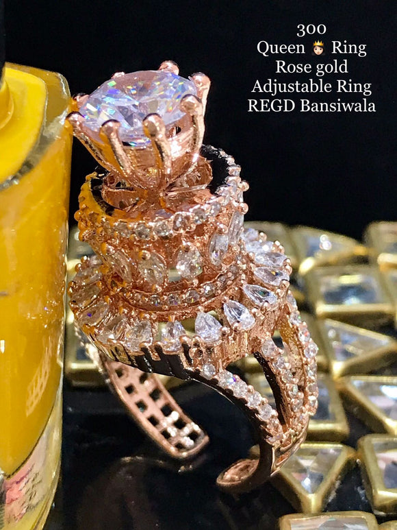 SHONA, ROSE GOLD FINISH ADJUSTABLE AMERICAN DIAMOND RING FOR WOMEN -MOEDR001S