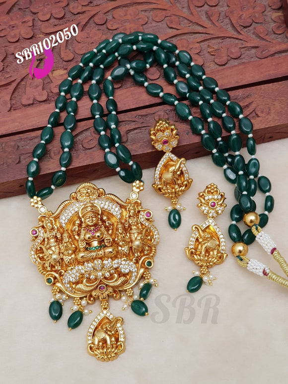 LAKSHMI GREEN BEADS NECKLACE SET WITH MATCHING EARRINGS FOR WOMEN -HIMAGBC001