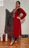 KAYA KURTIZ-RED AND GREY  WOOLEN KURTI AND PANTS WITH HEAVY  DUPPATTA FOR WOMEN -INDRIWK001RG