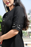 Black  rayon side slit embroidered kurta paired with white rayon low cut flared sharara (2pcs set)-DPBKPS