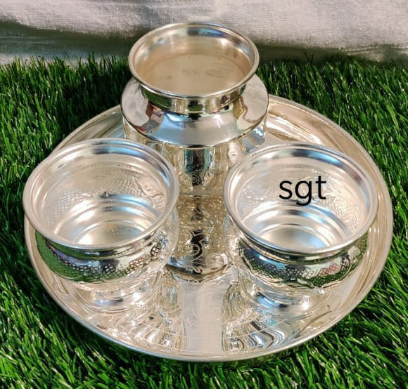 Full set German Silver washable design plate  and Pooja set-SNPS001