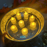 SUJATA, GERMAN SIVER DESIGNER PLATE WITH ELEPHANT LEGS AND 9 LED DIYAS-SNPD001