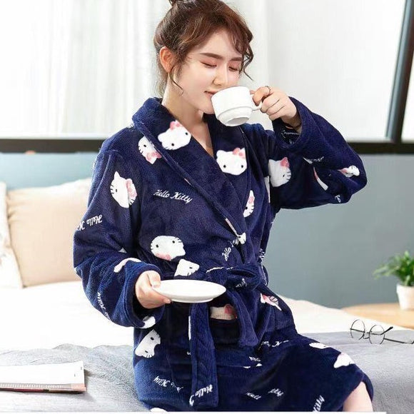 DEEP BLUE WINTER COLLECTION WARM FLEECE NIGHT ROBE -ANKIBR001DB