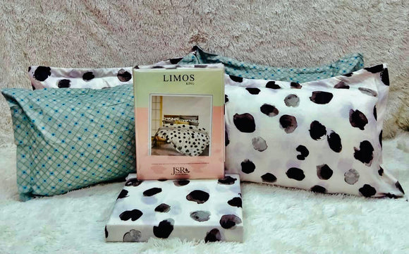 BLACK AND WHITE LIMOS KING SIZE BEDSHEET WITH 4 PILLOW COVERS-STYLE001BW
