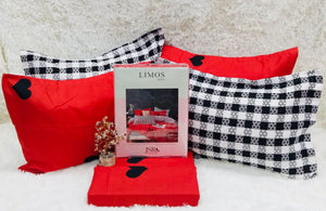 BLACK HEARTS IN RED    LIMOS KING SIZE BEDSHEET WITH 4 PILLOW COVERS-STYLE001BH