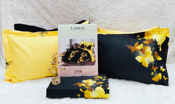 BLACK AND YELLOW   LIMOS KING SIZE BEDSHEET WITH 4 PILLOW COVERS-STYLE001BY