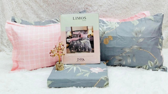 PINK AND GREY  LIMOS KING SIZE BEDSHEET WITH 4 PILLOW COVERS-STYLE001PG