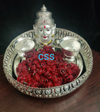 SHIVAKAMI, GERMAN SILVER TRAY WITH BOWLS , AMMAN FACE AND CHITTI BANGLES-SNGST001CB