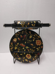 BLACK FLORAL  MARBLE CHAKLA AND SAGWOOD BELAN WITH STAND-SKDCBS001BF