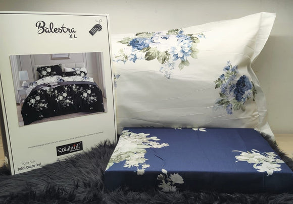 WHITE AND DEEP BLUE FLORAL , Balestra XXL King Size  Bed Sheet  With 2 Pillow Covers-PANIPBSS001WDBF