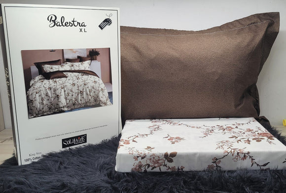 BROWN  FLORAL , Balestra XXL King Size  Bed Sheet  With 2 Pillow Covers-PANIPBSS001WBRF