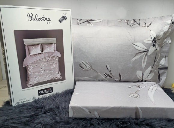 GREY AND WHITE ,Balestra XXL Bed Sheet  With 2 Pillow Covers-PANIPBSS001GW