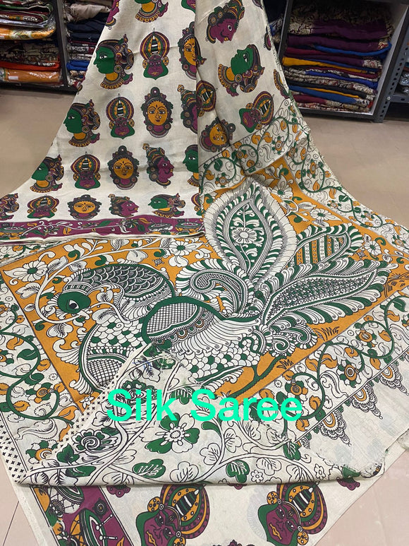 MAYURI   , Handmade Kalamkari Silk Saree with Blouse -SREEKSWB001M