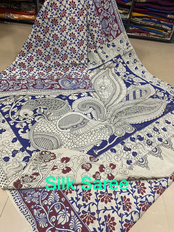 HANSIKA  , Handmade Kalamkari Silk Saree with Blouse -SREEKSWB001H