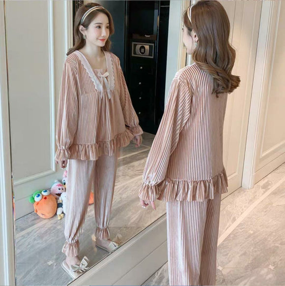 Beautiful 2021 Elegant Pajamas Set Cute Winter Long Sleeve Leisure Sleepwear Velvet Nightwear -LRVSW001B