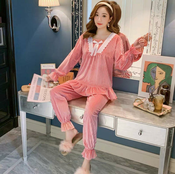 Beautiful 2021 Elegant Pajamas Set Cute Winter Long Sleeve Leisure Sleepwear Velvet Nightwear -LRVSW001P