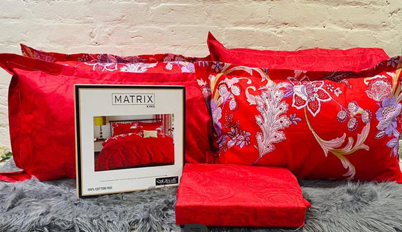 RED FLORAL   MATRIX KING , KING SIZE BEDSHEET WITH 4 PILLOW CASES -PREETMK001RF