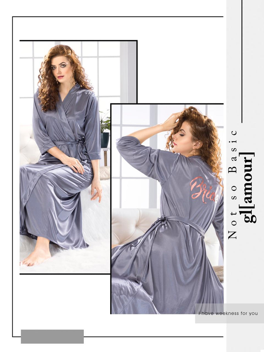 GREY SHADE ELEGANT SATIN ROBE FOR BRIDES-LRSRB001GR – www.soosi.co.in