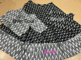 BLACK AND GREY IKKATH COTTON CROP TOP WITH OVER COAT  AND SKIRT FOR WOMEN -SREEISTW001