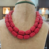 MALALA, ELEGANT CARVED TWO ROW CORAL NECKLACE FOR WOMEN -MOECNS001C